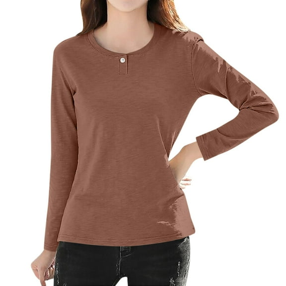 Long Sleeve Tee Shirts for Women! Comdrip Women's Long Sleeve Crew Neck Cotton T Shirt Classic Fit Shirt Soft Breathable Casual Tee Basic Tops Women Long Sleeve T Shirts Coffee 2XL