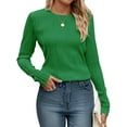 thumbnail image 1 of Long Sleeve Tee Shirts for Women Casual Loose Crewneck Ribbed Knit Blouse Trendy Fall Pullover Green M, 1 of 8