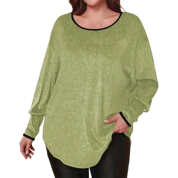 Long Sleeve Tee Shirts for Women Embellished Tshirt Round Neck Button Blouse Top for Casual Wear Green XL