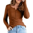 thumbnail image 1 of Long Sleeve Tees for Women V Neck Tight Thermal T Shirts Solid Color Stretch Casual Tops Basic Tee Tshirts for Women Coffee L, 1 of 7