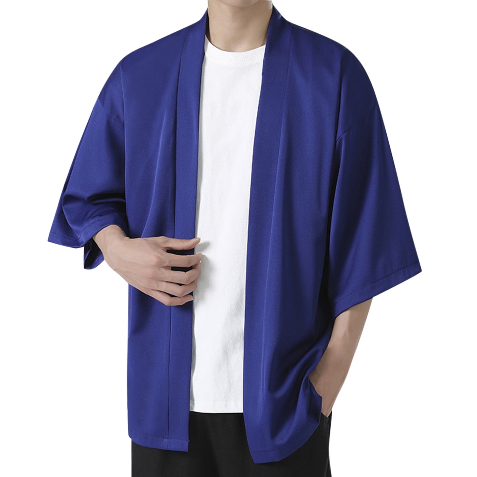 Long Sleeve Thermal Mens Male Summer Shirt Solid Kimono Half