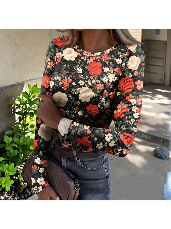 Long Sleeve Thermal Shirt for Women Tops Spring Crew Neck Casual Basic T-Shirts
