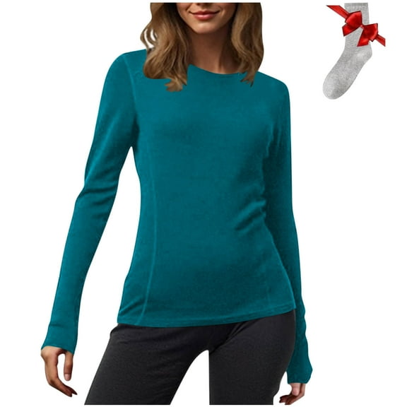 Long Sleeve Thermal Shirts for Women, Lightweight Crewneck Undershirt Soft Tops, Cold Weather with Warm Tops