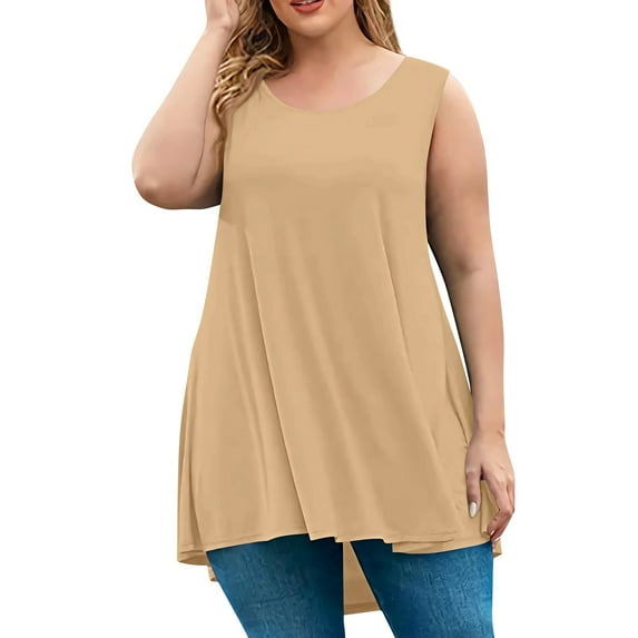 Long Sleeve Tight Shirt Women, Plus Size Round Neck Short Casual Solid Color Loose Fit Pullover Tank Top Women'S Cowgirl Outfits For Tops Women Dressy 2025 Tunic Tops Tank (3XL, Khaki) ZMTing