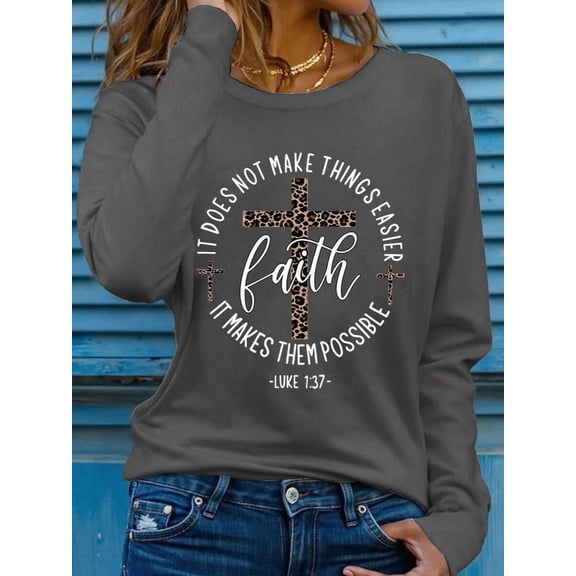 Long Sleeve Top,Bible Psalms Letter Printed Round Neck Long Sleeve T-Shirt Fall Cloth For Women