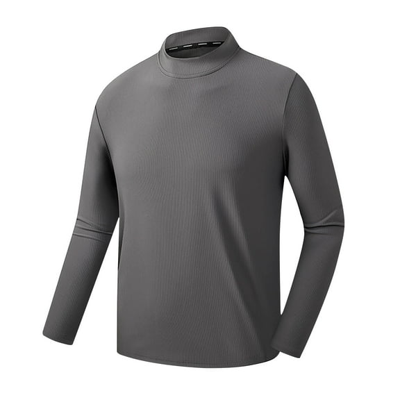 Long Sleeve Top for Men Breathable Sports T-Shirt Casual Regular Pullover Undershirts Solid Color Turtleneck Sweatshirt Stretch Fit Workout Tops Pyjamas Underwear