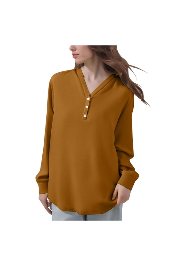 Long Sleeve Top for Women Oversized Pullover V Neck Half Button Sweatshirts Solid Color Casual Pullovers Tops Fall Clothes Loose Tunic Tops Plain Winter Fall Tee Shirts #12 Yellow XXXXL