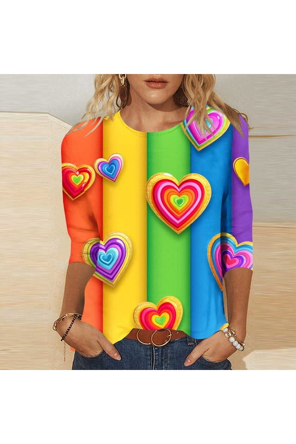 Long Sleeve Top for Women Abstract Geometric Rainbow Wave Pattern Graphic Crewneck Creative Artistic Design Casual Relaxed Fit Vibrant Everyday Clothes