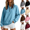 thumbnail image 1 of Long Sleeve Top Women's Sweatshirt Quarter Zip Oversized Drop Shoulde Pullover Top for Weekend Errand Outfit ., 1 of 7