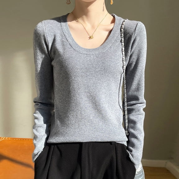 Long Sleeve Top for Women Crewneck Grey Thermal Shirts for Women Warm Tops for Womens Tops for Fall