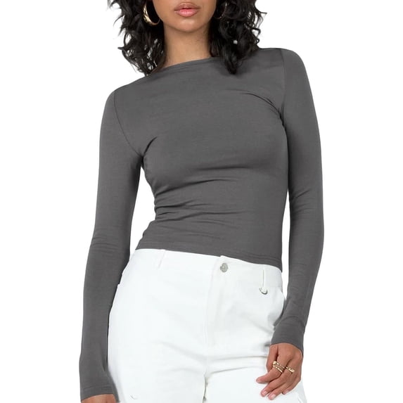 Long Sleeve Top for Women Fairy Grunge T-Shirt Fashion Solid Slim Fit Blouse Tops Round Neck Streetwear