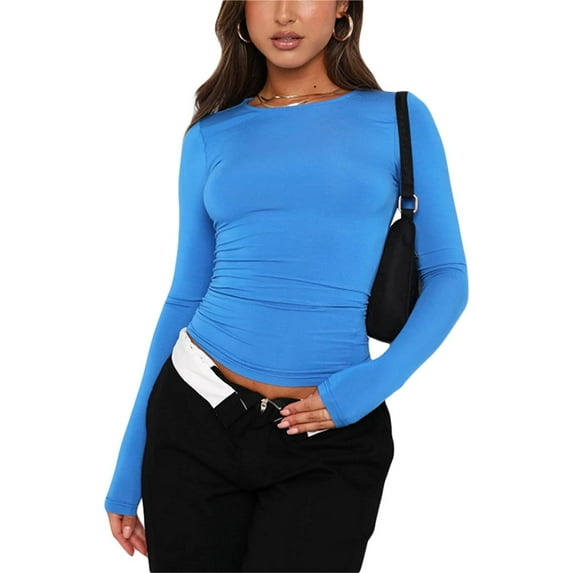 Long Sleeve Top for Women Fairy Grunge T-Shirt Fashion Solid Slim Fit Blouse Tops Round Neck Streetwear