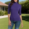 thumbnail image 1 of Long Sleeve Tops, Fashion Womens Solid Color Turtleneck Half Sleeves Slim Blouse Tops, Women Fall Clothes, 1 of 9