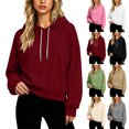 thumbnail image 1 of Long Sleeve Tops Hoodie Sweatshirt for Women Aesthetic Drop Shoulder Drawstring Pullover Solid Casual Tops Daily Outfit Match., 1 of 2