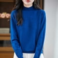 thumbnail image 1 of Long Sleeve Tops Long Johns Women's Fashion Casual Solid Color Semi-turtle Neck Loose Bottoming Knitted Bottoming Shirt Top,Blue,XL, 1 of 5