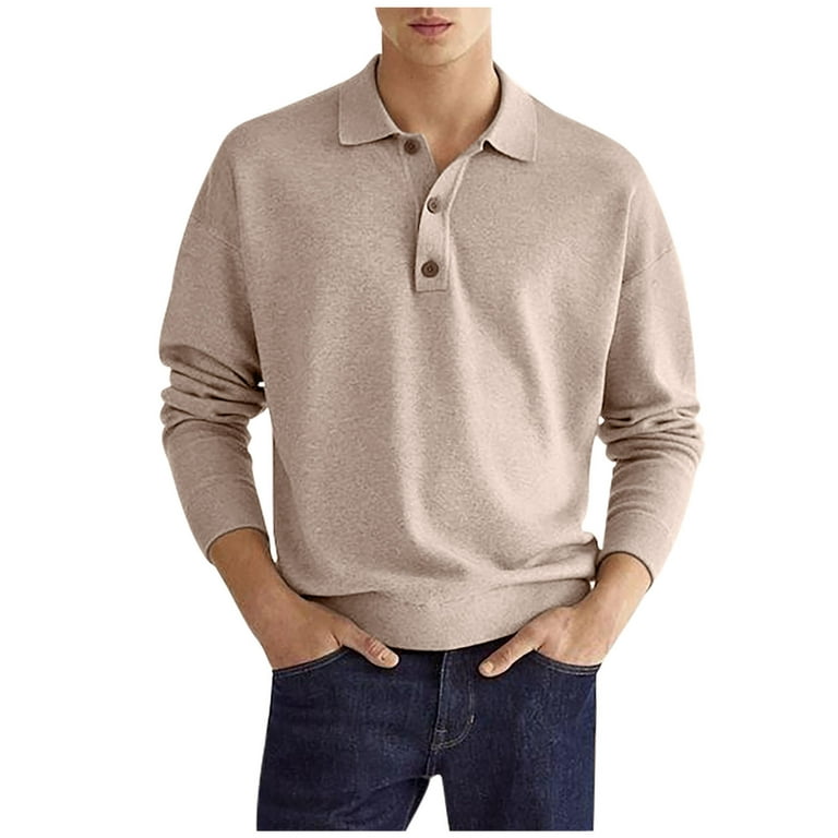 Long Sleeve Tops Mens 3-Button Collared Shirt Blouses Stylish Plain Tshirts  Henley Shirts Tees Casual Pullovers
