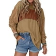 thumbnail image 1 of Long Sleeve Tops Oversized 2025 Trendy Round Crew Neck Casual Color Block Womens Shirts Blouses Khaki L, 1 of 7