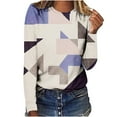 thumbnail image 1 of Long Sleeve Tops Round Neck Geometric Printed Tee Shirts Fall Casual Fashion Womens Graphic Tees Tshirts Plus Size (L, Purple), 1 of 5