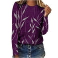 thumbnail image 1 of Long Sleeve Tops Round Neck Geometric Printed Tee Shirts Fall Casual Fashion Womens Graphic Tees Tshirts Plus Size (M, Purple 01), 1 of 5