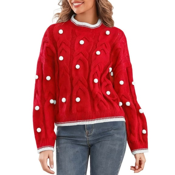 Long Sleeve Tops Sweaters For Women Casual Pullover Fall Loose Fashion Round Neck Womans Sweaters Knit Tops Ladies Sweaters For Fall And Winter Red