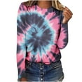 thumbnail image 1 of Long Sleeve Tops Tie Dye Printed T Shirts for Women Loose Fit Crewneck Thin Sweatshirts Casual Cotton Pullovers (M, Blue), 1 of 5