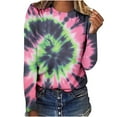 thumbnail image 1 of Long Sleeve Tops Tie Dye Printed T Shirts for Women Loose Fit Crewneck Thin Sweatshirts Casual Cotton Pullovers (XL, Green), 1 of 5