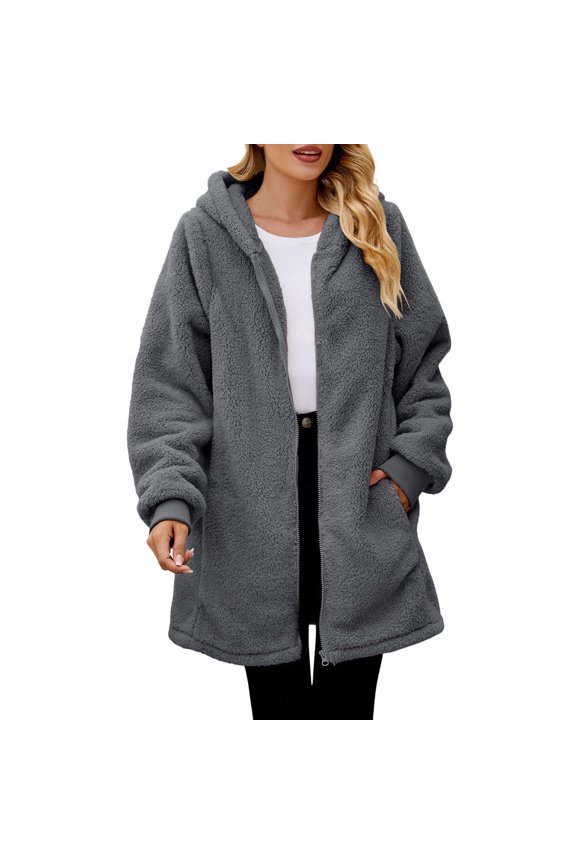 Long Sleeve Tops for Women Black Long Sleeve Shirt Women Women's Long Hoodies Coats Tunic Winter Warm Fleece Lined Zip Up Hooded Sweatshirt Jacket Coat Blouses for Women 2024