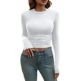 thumbnail image 1 of Long Sleeve Tops for Women! Comdrip Women's Long Sleeve Shirts Crew Neck Slim Fit Going Out Tops Basic Tees Barely There Womens Long Sleeve Tops White S, 1 of 10