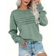 thumbnail image 1 of Long Sleeve Tops for Women Dressy New Womens Sweatshirt Crewneck Long Sleeve Shirts Loose Fitted Pleated Front Tops Fall Fashion Outfits Clothes Green S, 1 of 5