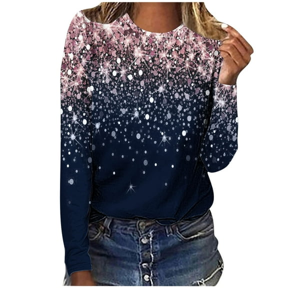 Long Sleeve Tops for Women Fashion Printed T Shirts Casual Round Neck Tunic Pullover Lightweight Elegant Tshirts Comfortable Basic Tees Womens Tops Size 8-16