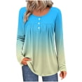 thumbnail image 1 of Long Sleeve Tops Women Plus Size Women's Gradual Long Sleeve Tops, Round Neck Button Relaxed Fits Tunic Top, Casual Pleated Versatile Basic Tee, 1 of 6