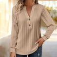 thumbnail image 1 of Long Sleeve Tops for Women V Neck Eyelet Shirts Button Down Baggy Shirts Cute Tops Oversized Shirts for Women Lightweight Casual Shirts for Women Henley Neck Loose Fit,Khaki,5XL, 1 of 5