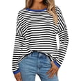 thumbnail image 1 of Long Sleeve Tops for Women, Yigetop Women's New Round Neck Long Sleeved Loose T Shirts Female Comfortable Commute Fashion Long Sleeved Lady T Shirt Long Sleeve Striped Shirt Black L, 1 of 5