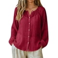 thumbnail image 1 of Long Sleeve Tops Women's Linen Button Shirt Raglan Long Sleeve Crew Neck Blouses Loose Upf Sun Protection Outdoor Athletic Tops L, 1 of 8