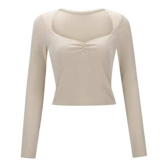 Long Sleeve Tops Womens Blouses Fashionable Women's Long Sleeve Slim Fit T Shirt With Square Neck Sexy Basic Top For Versatile Style