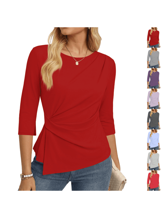 Long Sleeve Tops Womens Fall Peplum Business Casual Boat Neck Asymmetrical Tunic Blouse Comfy Soft Fabric Work Ofiice Fashion Trendy Clothes Red M