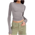 thumbnail image 1 of Long Sleeve Tops Womens Teens Juniors Slim Fit Crew Neck Fall Casual Base Crop Tee Blouses Solid Tshirts (XS, Gray 01), 1 of 5