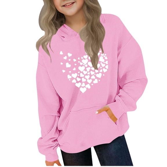 Long Sleeve Tops for Girls Fleece Pocket Tops Casual Tops Hooded Sweatshirts