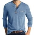thumbnail image 1 of Long Sleeve Tops for Men Trendy Casual Cotton Soft Henley Tee Shirt Classic Fit Chest Pocket Crewneck Pullover (3XL, Light Blue), 1 of 7
