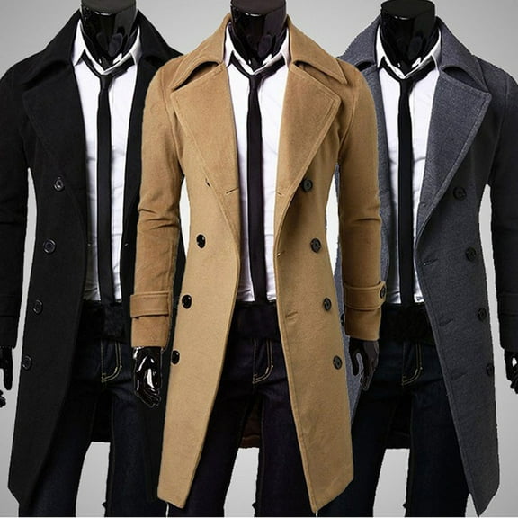 Long Sleeve Tops for Men Winter Men Slim Stylish Trench Coat Double Breasted Long Jacket Coat Gray qILAKOG Size XXXL