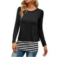 thumbnail image 1 of Long Sleeve Tops for Summer Crew Neck Shirts Striped Color Block Blouse Cotton Pullover Sweater Casual Slim Fit Tee (Black L), 1 of 2