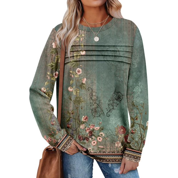 Long Sleeve Tops for Woman Dressy Casual Crew Neck Fall Fashion 2025 Plus Size Basic Tee Fitted Going Out Tops Shirt 03-Green L