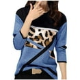 thumbnail image 1 of Long Sleeve Tops for Woman Trendy Crew Neck Color Block Cow Spotted Print Patchwork T Shirts Ladies Casual Pullover(Blue,L), 1 of 4
