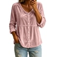 thumbnail image 1 of Long Sleeve Tops for Women Baeitkot V Neck Button Down Velvet Babydoll Shirt Loose Fit Tunic for Casual Fall Wardrobe Pink L, 1 of 8