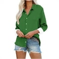 thumbnail image 1 of Long Sleeve Tops for Women Button Up V Neck Casual Loose Summer Fall Collared Lightweight Soft Comfortable Solid Work Office Tops,Green,M, 1 of 5