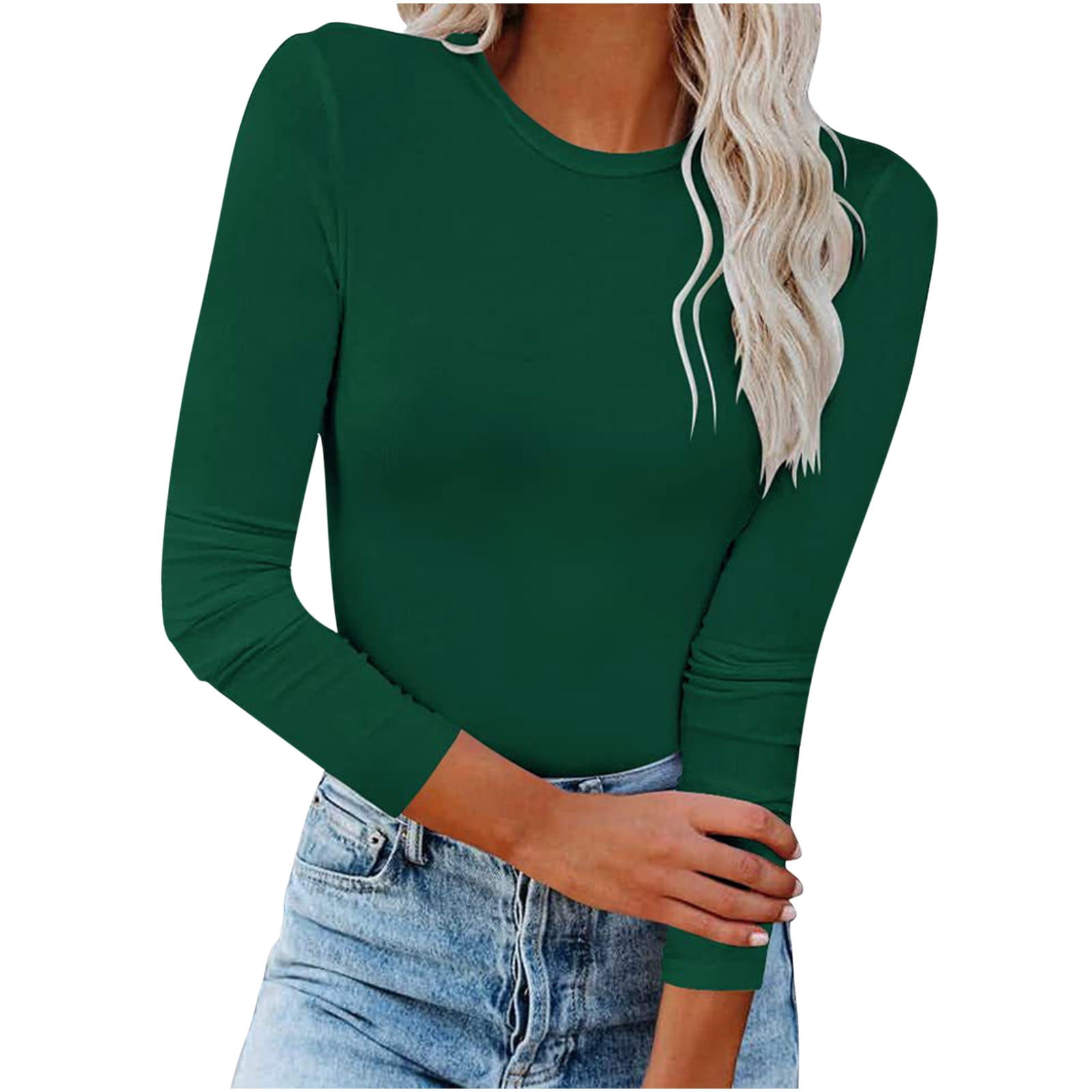 Long Sleeve Tops for Women Casual Slim Fit Crew Neck Basic Tee