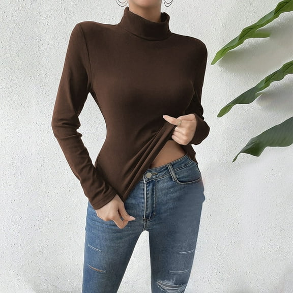 Long Sleeve Tops for Women Casual Solid Warm Base Shirt Long Sleeved Shirt Round Neck Tops Blouse