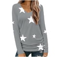thumbnail image 1 of Long Sleeve Tops for Women Casual V Neck T-shirts with Graphic Print Loose Fit Tunic Tops Fall Spring Tees (XL, Gray), 1 of 5
