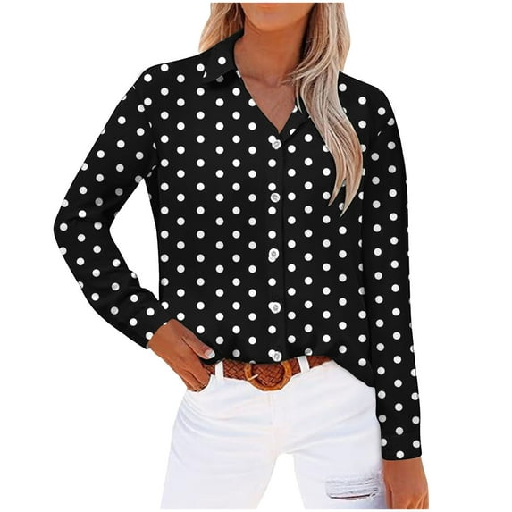 Long Sleeve Tops for Women Long Sleeve Lapel Collar Button Up L Loose Striped Printed Color Block Casual Shirt Tops,Black 5,S