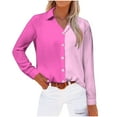 thumbnail image 1 of Long Sleeve Tops for Women Long Sleeve Lapel Collar Button Up L Loose Striped Printed Color Block Casual Shirt Tops,Hot Pink 1,2XL, 1 of 4